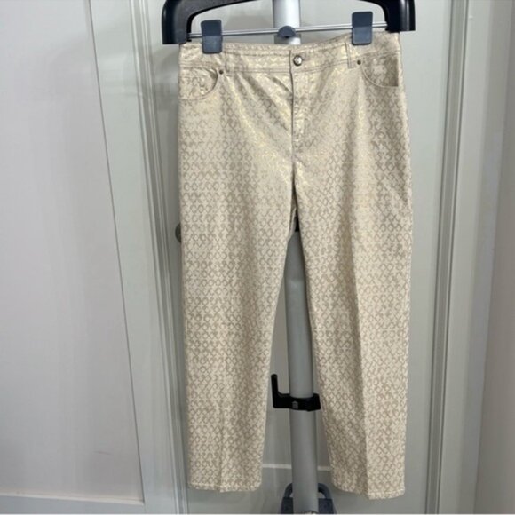 Chico’s Platinum Gold Pattern Jeans/Pants Sz 1.5/10 High Rise Ankle Stretchy - Picture 1 of 7